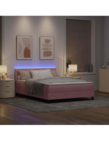 Letto a Sorgente LED con materasso Rosa 140 x 200 cm Velluto