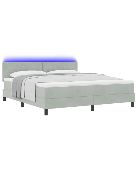 Letto a Sorgente LED con led Grigio chiaro 180 x 200 cm Velluto
