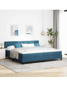 Letto a Sorgente LED Blu Scuro 200 x 200 cm Velluto