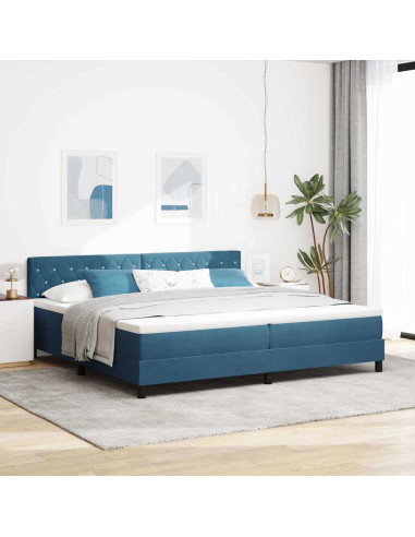 Letto a Sorgente LED Blu Scuro 200 x 200 cm Velluto