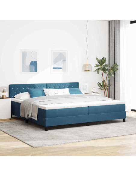 Letto a Sorgente LED Blu Scuro 200 x 200 cm Velluto