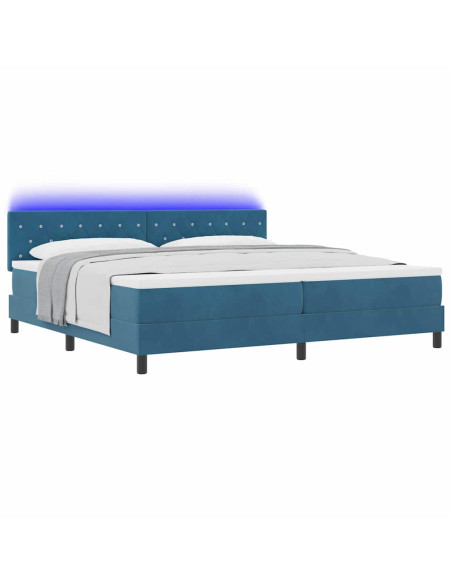 Letto a Sorgente LED Blu Scuro 200 x 200 cm Velluto