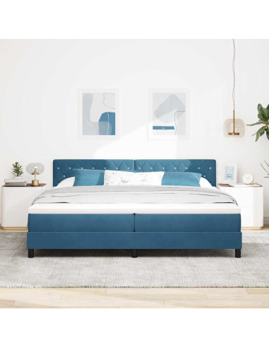 Letto a Sorgente LED Blu Scuro 200 x 200 cm Velluto
