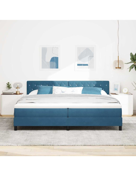 Letto a Sorgente LED Blu Scuro 200 x 200 cm Velluto