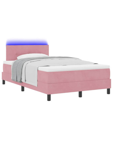 Letto a Sorgente LED con strisce LED Rosa 120 x 200 cm Velluto