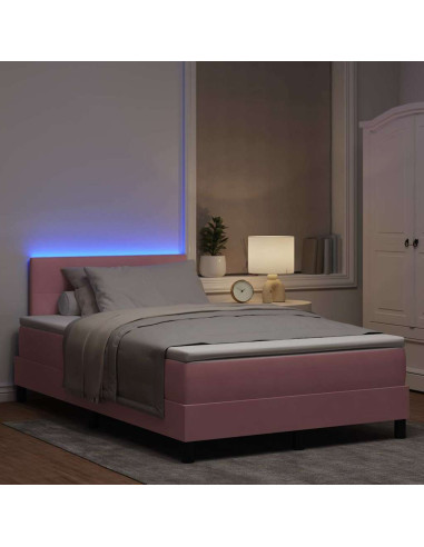 Letto a Sorgente LED con strisce LED Rosa 120 x 200 cm Velluto