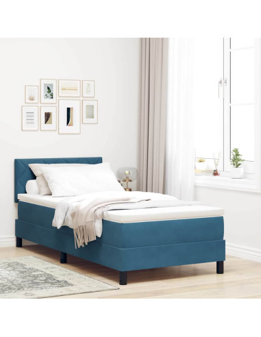 Letto a Sorgente LED Blu Scuro 100 x 200 cm Velluto