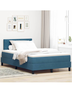 Letto a Sorgente LED Blu Scuro 120 x 190 cm Velluto