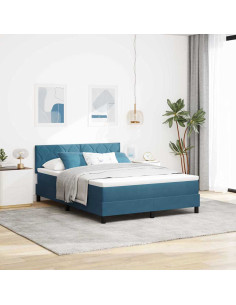 Letto a Sorgente LED Blu Scuro 140 x 190 cm Velluto