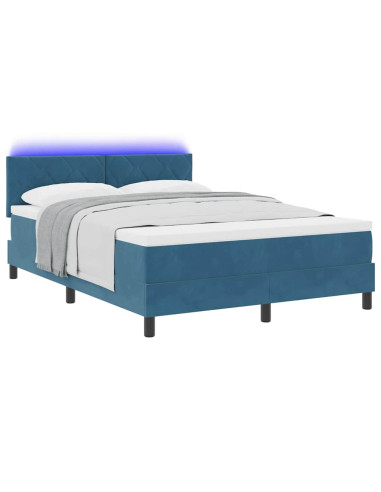 Letto a Sorgente LED Blu Scuro 140 x 190 cm Velluto