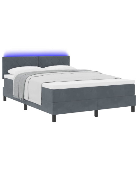 Letto a Sorgente LED Grigio scuro 140 x 200 cm Velluto