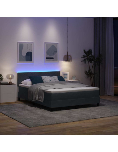 Letto a Sorgente LED Grigio scuro 140 x 200 cm Velluto