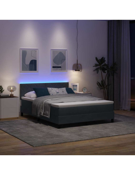 Letto a Sorgente LED Grigio scuro 140 x 200 cm Velluto