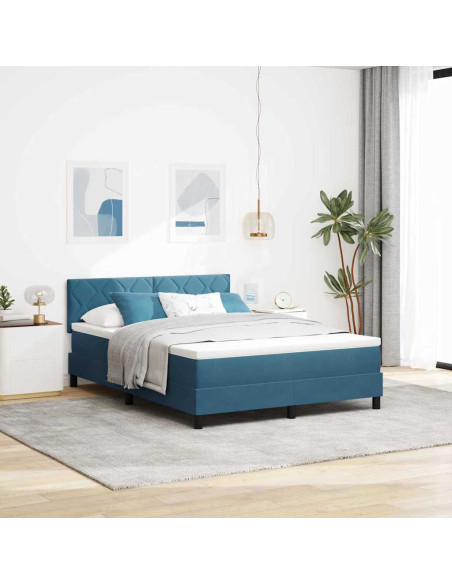Letto a Sorgente LED Blu Scuro 140 x 200 cm Velluto