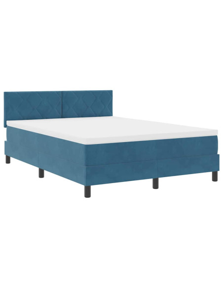 Letto a Sorgente LED Blu Scuro 140 x 200 cm Velluto