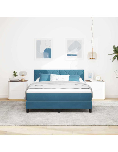 Letto a Sorgente LED Blu Scuro 140 x 200 cm Velluto