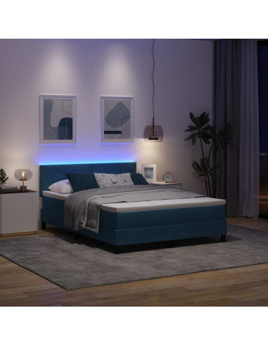Letto a Sorgente LED Blu Scuro 140 x 200 cm Velluto