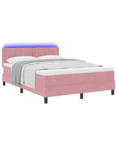 Letto a Sorgente LED con strisce LED Rosa 140 x 200 cm Velluto