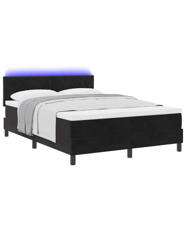 Letto a Sorgente LED con strisce LED Nero 160 x 200 cm Velluto