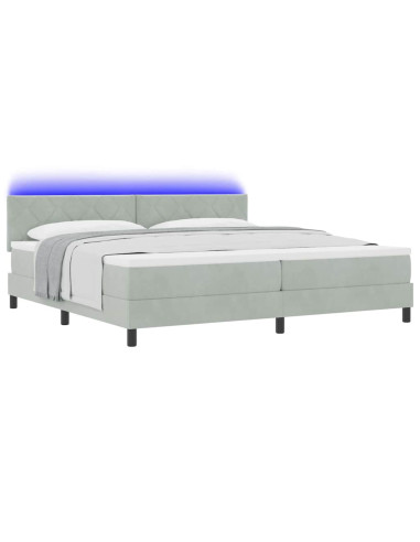 Letto a Sorgente LED Grigio chiaro 200 x 200 cm Velluto
