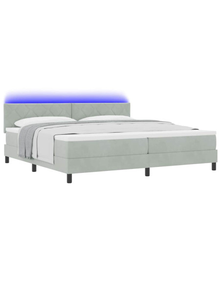 Letto a Sorgente LED Grigio chiaro 200 x 200 cm Velluto