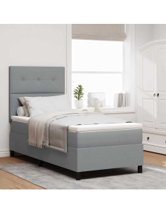 Letto a molle con testiera Grigio chiaro 100 x 200 cm Tessuto