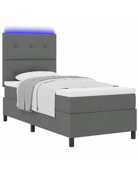 Letto a molle con strisce LED Grigio scuro 100 x 200 cm Tessuto