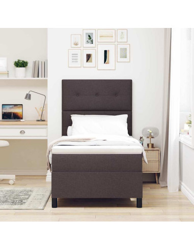 Letto a molle con testiera Marrone scuro 100 x 200 cm Tessuto