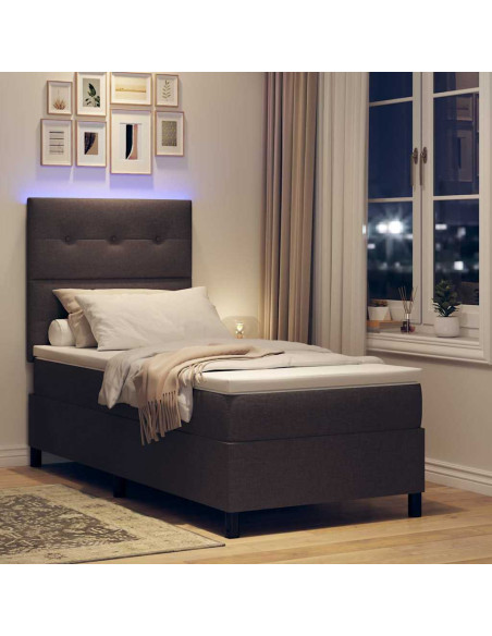 Letto a molle con testiera Marrone scuro 100 x 200 cm Tessuto