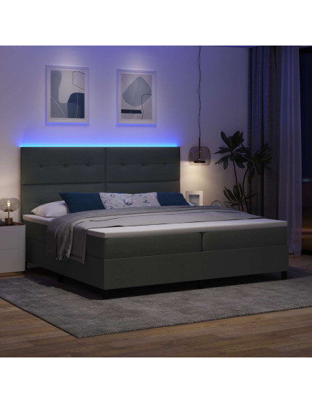 Letto a molle con strisce LED Grigio scuro 200 x 200 cm Tessuto