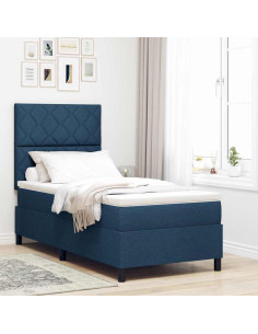 Letto a molle con strisce LED Blu 90 x 200 cm Tessuto