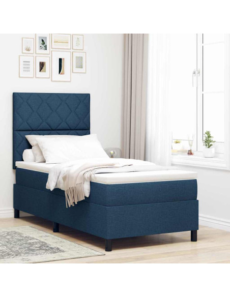 Letto a molle con strisce LED Blu 90 x 200 cm Tessuto