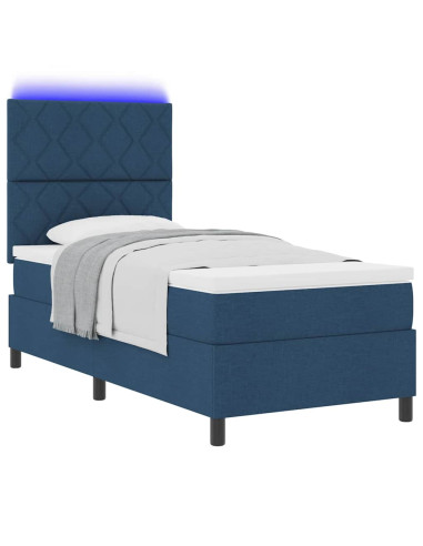 Letto a molle con strisce LED Blu 90 x 200 cm Tessuto