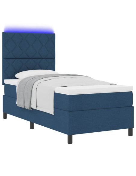 Letto a molle con strisce LED Blu 90 x 200 cm Tessuto