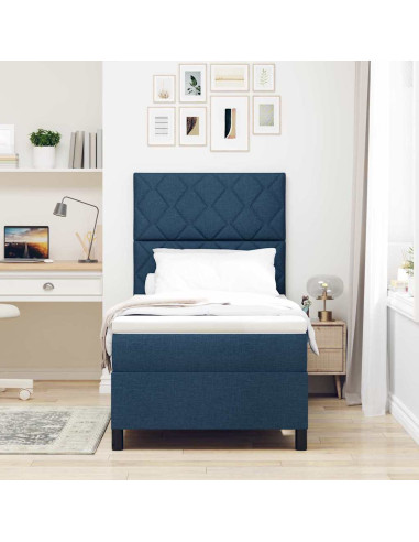 Letto a molle con strisce LED Blu 90 x 200 cm Tessuto