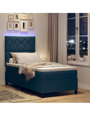 Letto a molle con strisce LED Blu 90 x 200 cm Tessuto