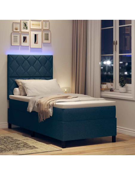 Letto a molle con strisce LED Blu 90 x 200 cm Tessuto