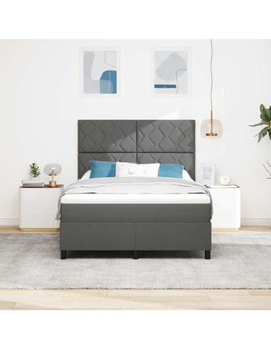 Letto a molle con strisce LED Grigio scuro 140 x 190 cm Tessuto