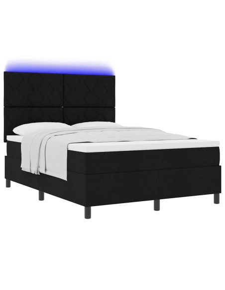 Letto a molle con strisce LED Nero 140 x 190 cm Tessuto