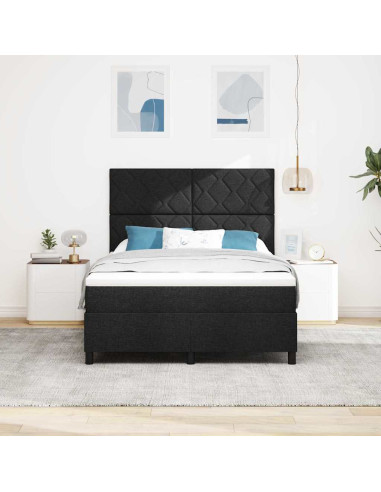 Letto a molle con strisce LED Nero 140 x 190 cm Tessuto