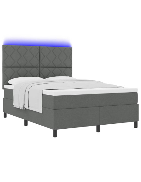 Letto a molle con strisce LED Grigio scuro 140 x 200 cm Tessuto