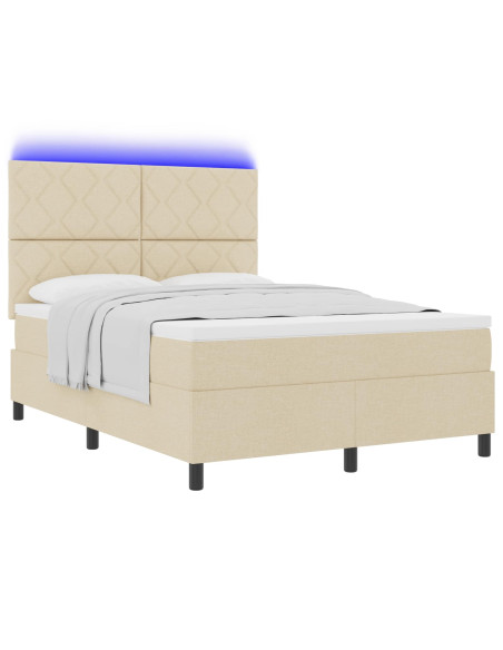 Letto a molle con strisce LED Crema 160 x 200 cm Tessuto