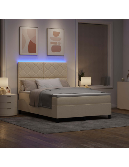 Letto a molle con strisce LED Crema 160 x 200 cm Tessuto