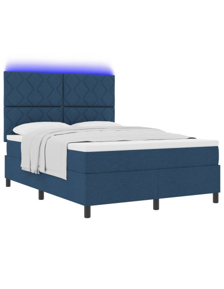 Letto a molle con strisce LED Blu 160 x 200 cm Tessuto