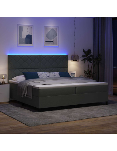 Letto a molle con strisce LED Grigio scuro 200 x 200 cm Tessuto