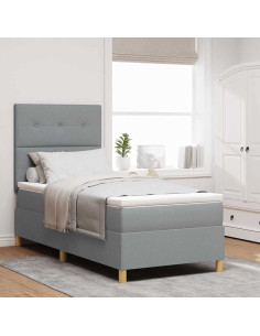 Letto a Sorgente LED Grigio chiaro 100 x 200 cm Tessuto