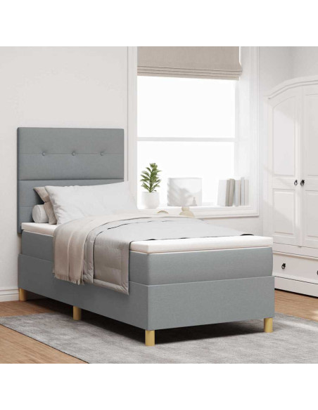 Letto a Sorgente LED Grigio chiaro 100 x 200 cm Tessuto