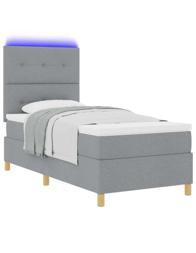 Letto a Sorgente LED Grigio chiaro 100 x 200 cm Tessuto