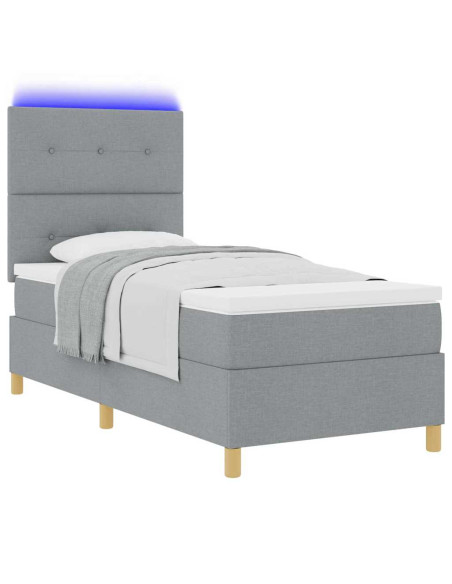 Letto a Sorgente LED Grigio chiaro 100 x 200 cm Tessuto