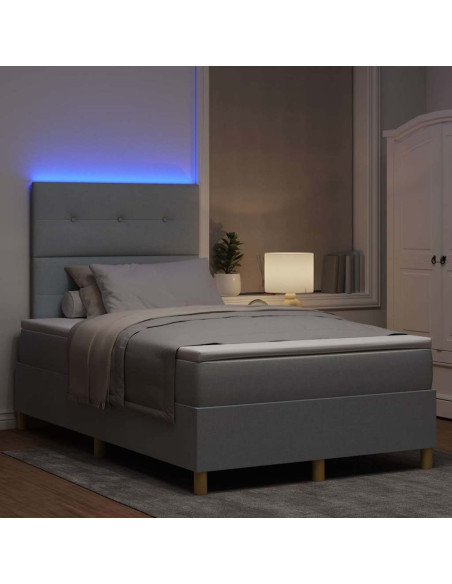 Letto a Sorgente LED Grigio chiaro 120 x 200 cm Tessuto